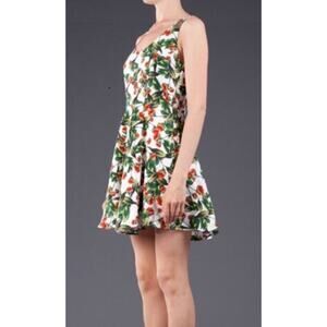 Joie Mare Floral Print Linen Silk Mini Dress White Green Red Size M